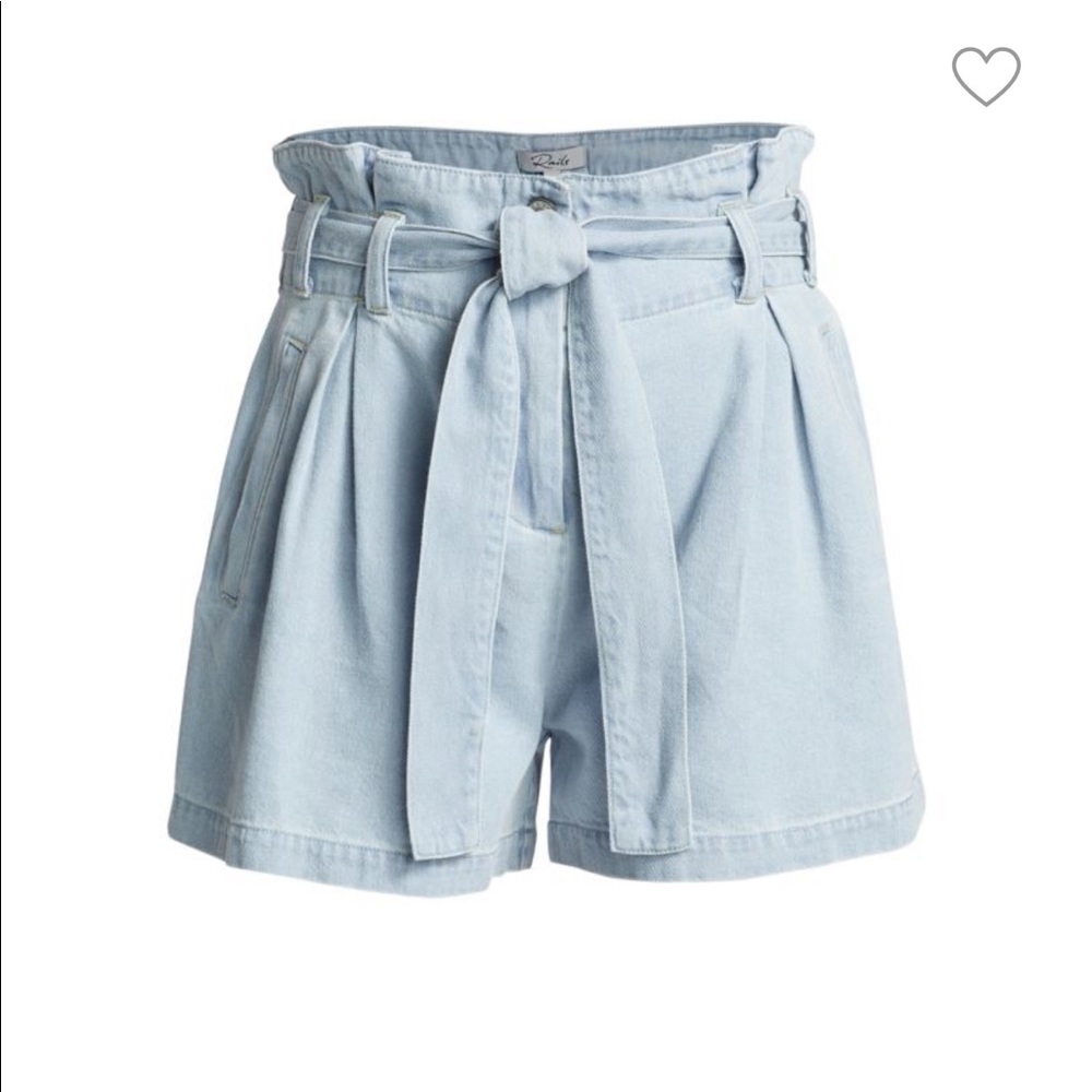 Rails Light Vintage Wash - High-Rise Paperbag Denim Shorts Size M - Picture 4 of 12